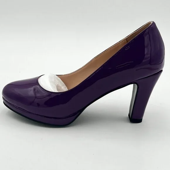miss left Purple Low Platform High Chunky Heeled Slip On Round Toe Pump - Picture 2 of 6